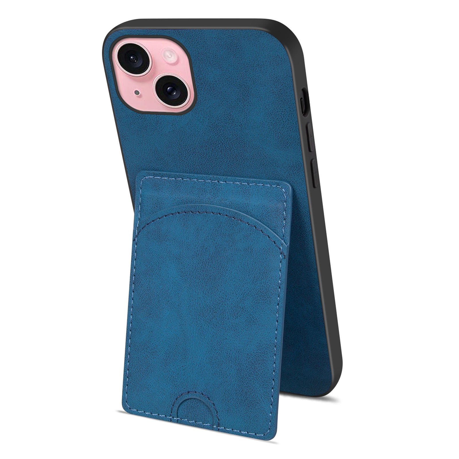 For iPhone 15 Plus Case Kickstand Leather Coated TPU Phone Cover with Card Slot For iPhone 15 Plus Case Kickstand Leather Coated TPU Phone Cover with Card Slot